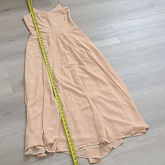 Elegant Nude Pink Maxi Dress V Neck Wedding Guest Maxi Prom Strap Chiffon S - Picture 4 of 5